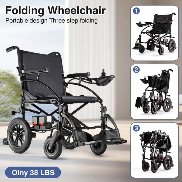 Zurcheel SLF30 Space-Saving Side-Folding Electric Wheelchair (300 lbs Capacity & 19" Wide Seat)